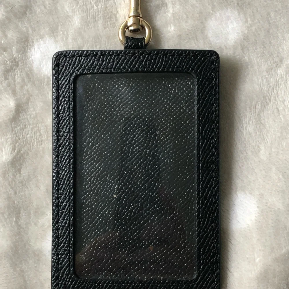 Coach Black Pebbled Leather ID Holder with Gold Accent non refundable